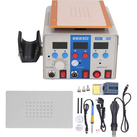 Station de retouche à air chaud avec pistolet à air chaud, fer à souder et dispositif de découpe d'écran (kit 3 en 1), prise UE, 220 V (1/5)