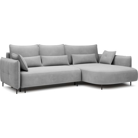 Selsey OBLIVIO - Ecksofa mit Schlaffunktion, Bettkasten, Veloursbezug wasserabweisend Grau, Ottomane rechts (1/5)