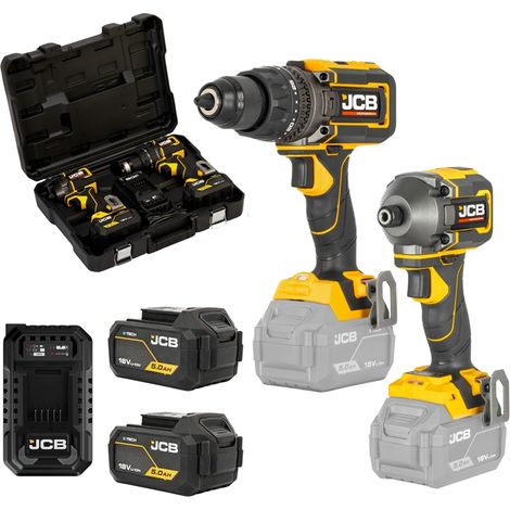 JCB Professional Akku Werkzeug Set 18V fur Baustelle & Mauerwerk Schlagbohrschrauber 160Nm + Drehschlagschrauber 230Nm Burstenlos 2x 5Ah + Lader + Koffer JCB-18PKIT-3 (1/5)