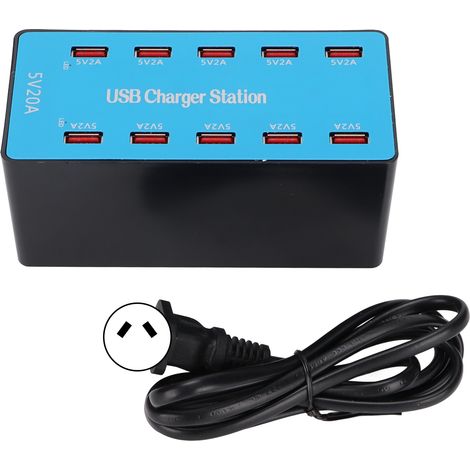 10-Port 100W USB-Ladestation, 100-240V Intelligenter Multiport-Schnelllade-Hub (AU-Stecker)