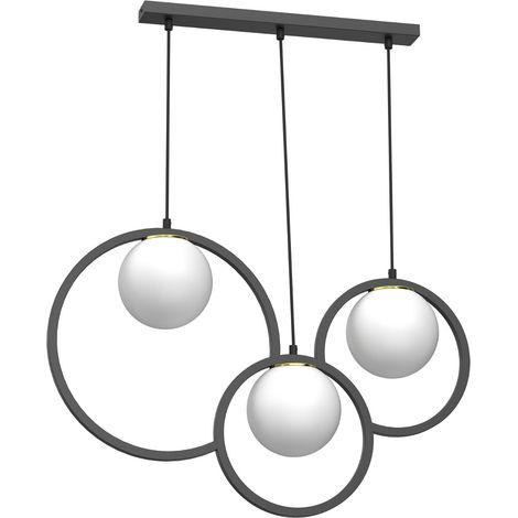 Suspension noire barre 3 globes blancs E27 Luminex