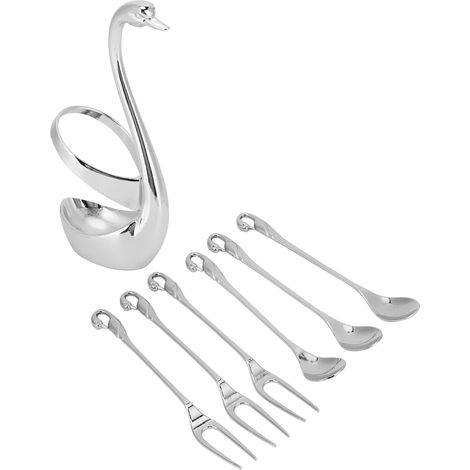 Ensemble de 7 pièces en alliage de zinc Porte-couverte Cygne avec 3 cuillères et 3 fourchettes pour décoration de table