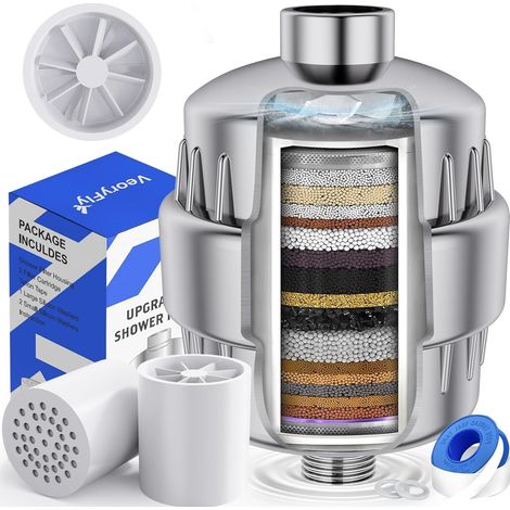Filtro doccia con turbina rotante a 37 stadi - Addolcitore d'acqua per doccia con 2 cartucce filtranti sostituibili, anticalcare per eliminare cloro e fluoro (1/5)