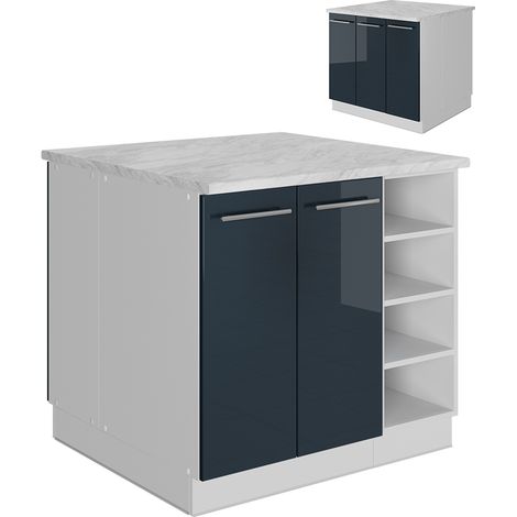 Isla de cocina  Fame-Line, Azul oscuro alto brillo/blanco, 90 cm sin encimera, Vicco