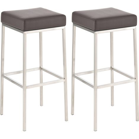 Set di 2 sgabelli da bar con poggiapiedi, design semplice, altezza 85 cm, in PVC marrone e acciaio inox 100004373