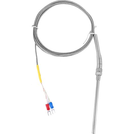 Sonde de température thermocouple type K Acier inoxydable Filetage M8 Longueur 100mm Câble 2m Pour industrie plastique textile alimentaire (1/5)