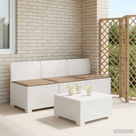 Canapé de Jardin Modulaire 3 Places en PP Aspect Rotin Blanc avec Coussins Taupe - PANGIVO (1/5)