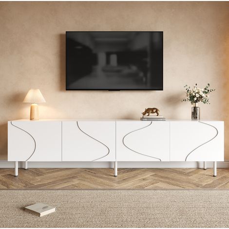 Mueble TV 170x35x50 cm blanco en MDF y tablero de partículas con 4 puertas push to open (1/5)