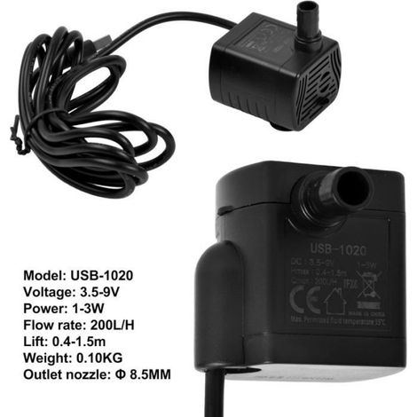 Pompe À Eau Submersible - USB Réglable - 200 L/H - DC 3,5-9 V - Pour Aquarium Et Fontaine - 1 Pièce (1/5)