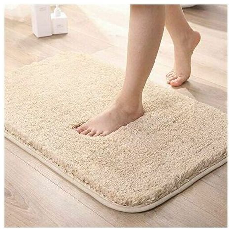 Tapis de bain anti-dérapant Tapis de salle de bain absorbant en peluche Tapis de bain en microfibre Beige 40x60cm (1/5)