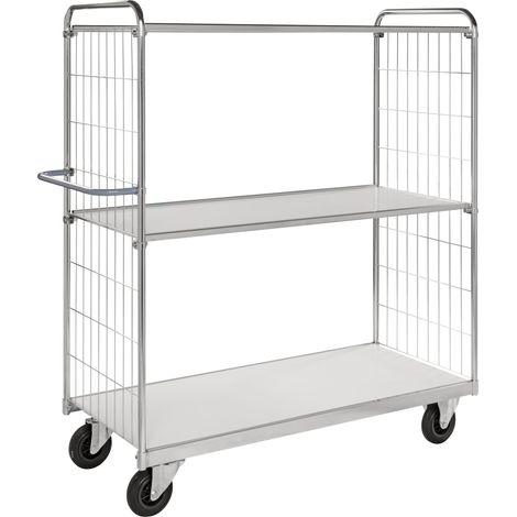 Kongamek Bordwagen verzinkt mit 3 laminierten Böden 1400x600mm vergitterte Stirnwände mit Bremse