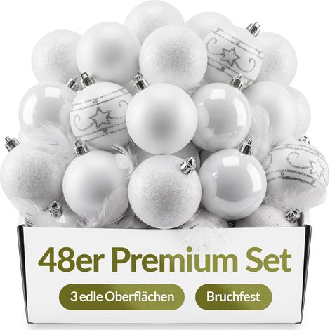 Christmas Tree Baubles 24 or 48 Pieces Set Xmas Balls Shatterproof Shiny Matt Assorted Decoration 
Casaria Christmas Tree Baubles Matt Shiny Christmas Tree Decorations Balls Colour Choice  White 48 pc