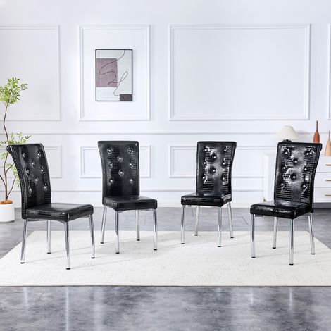 Lot de 4 chaises à manger rétro effet alligator, finition cristal faux cuir. Pieds métal galvanisé, touche d'élégance pour la déco (1/5)