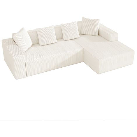 Sofá modular en L con chaise longue de pana blanca 261x146x65 cm asientos profundos HOMVRA (1/5)
