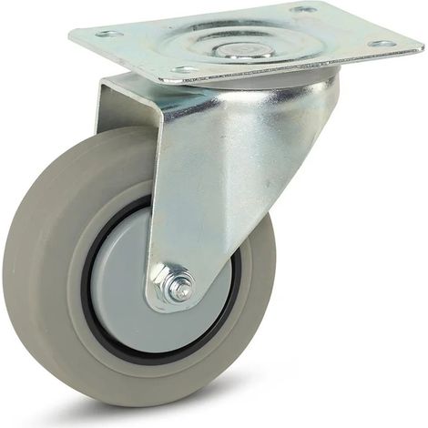 Roue pivotante caoutchouc gris - MESO - Platine - 100 mm - 150 kg