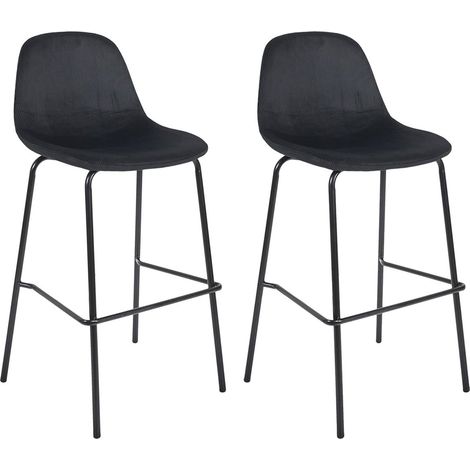 Altobuy – Lot de 2 tabourets de bar en velours côtelé noir – Hauteur d'assise 70 cm – Structure métal noir – Confort mousse polyuréthane (1/4)