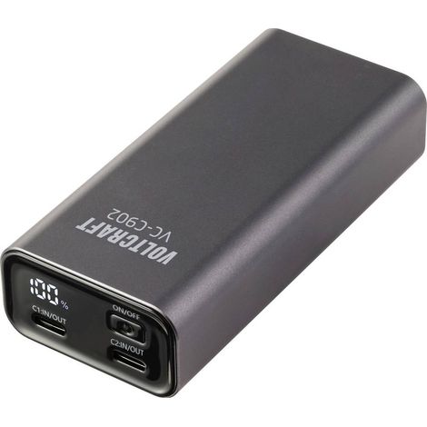VOLTCRAFT VC-C902 Powerbank (batterie supplémentaire) 10000 mAh Power Delivery 3.0 Li-Ion gris (mat) affichage du statu