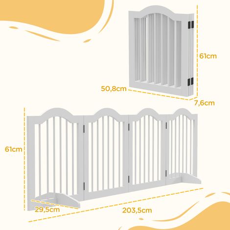 Barrière pliable quatre panneaux blanc MDF bois massif pour chien, grille modulable escalier couloir cadres de porte sans perçage (1/5)