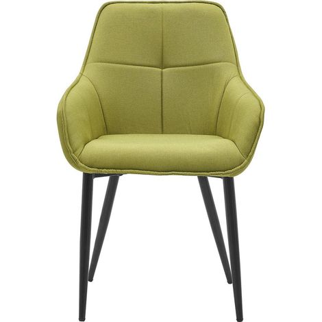 Fauteuil de salon moderne en lin vert avec dossier capitonné et pieds en métal - PANGIVO (1/5)