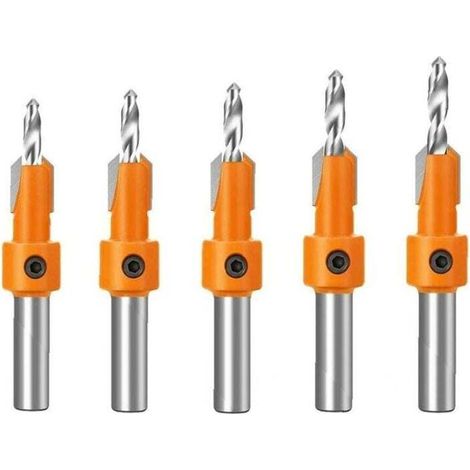 8mm Shank Countersink Drill Bit Set with Stop Collars Woodworking Countersink Bit Hole Puncher Tools 5PCS (1/5)