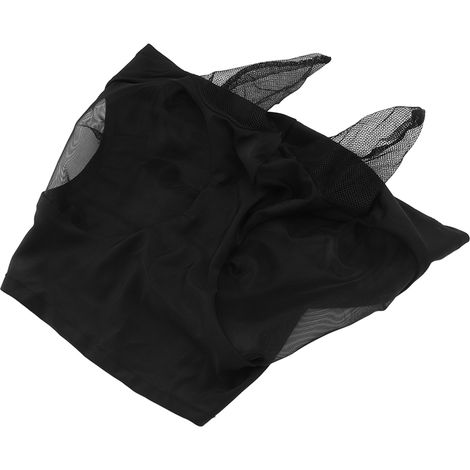 Masque Mouche Cheval Filet Respirant Elastique Protection Oreilles Pour Visage Cheval Equipement Equestrian Noir 44x36cm (1/5)
