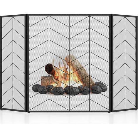 3-Panel Fireplace Folding Spark Guard Screen Decorative Mesh Fireplace Barrier (1/5)