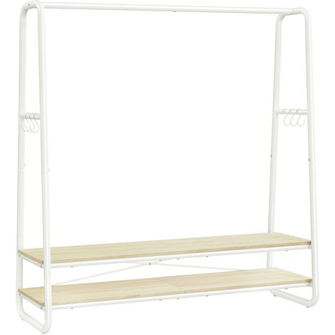Vasagle – Portant à vêtements avec 2 étagères et 6 crochets en S – Cadre en acier – Dimensions 45 x 138 x 160 cm – Beige naturel et blanc mat