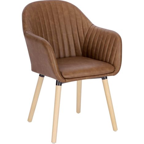 WOLTU 1x Sillas de Comedor Nordicas Estilo Vintage Juego de 1 Sillas de Cocina Sillas Tapizada con Reposabrazos en Piel Sintetica Estructura de Madera Sillas de Escritorio Marrone