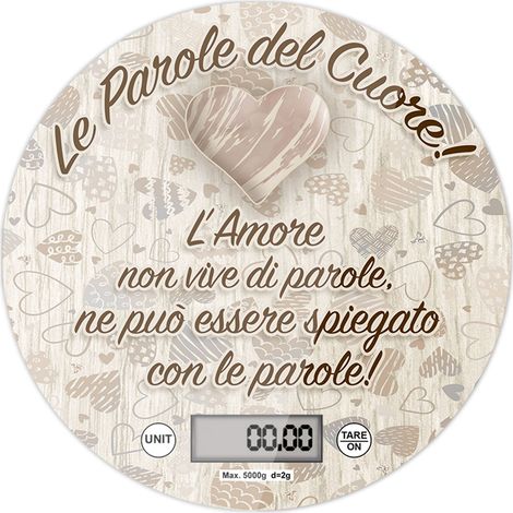 Lupia - Bilancia Digitale da Cucina in Vetro Temperato decorato LE PAROLE DEL CUORE D.18,5 cm, Idea Regalo scatola bianca, Display LED, Design Elegante Bomboniera, batteria CR2032, Made in Italy (1/4)