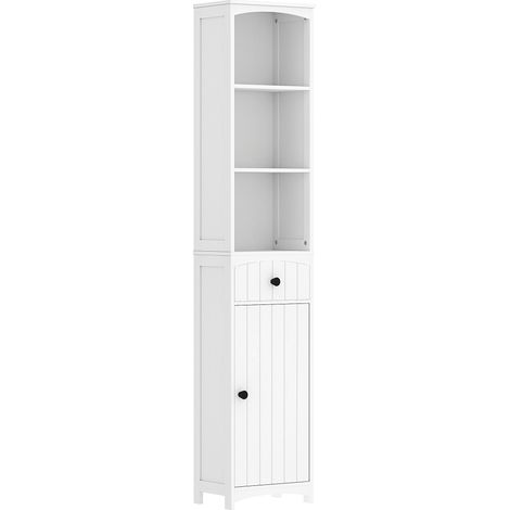 Armario alto de baño blanco con 3 estantes y 1 cajón, 34 x 24 x 170,5 cm (1/5)