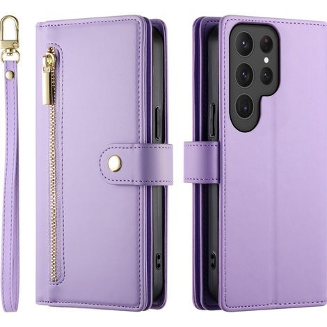 Funda tipo cartera con cremallera para Samsung Galaxy S25 Ultra, color morado. (1/5)