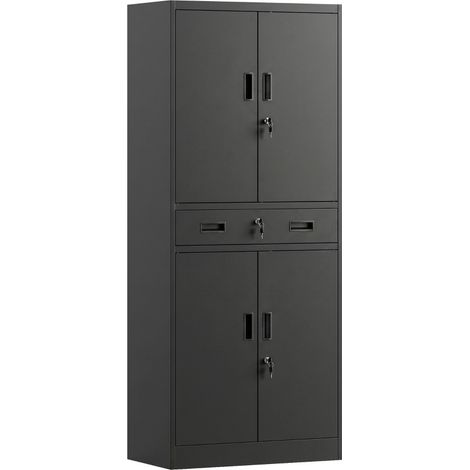 CHICFURN Armoire métallique 75 x 40 x 180 cm noire avec serrure, tiroir et étagères réglables (1/5)