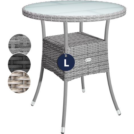 CASARIA® Mesa de jardín poliratan resistente a la intemperie redonda tablero cristal capacidad de carga 80kg Grau L (de)