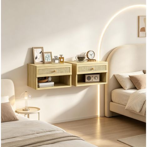 Set di 2 comodini sospesi 40x34x23 cm in truciolare naturale salvaspazio – MEUBLIV (1/5)