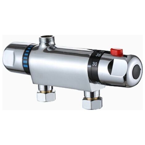 Mitigeur douche thermostatique chromé et moderneAnti brûlureRobinet de douche thermostatiquePomme de douche apparente avec bec de remplissage pour baignoire 285cm (Argent), (1/4)
