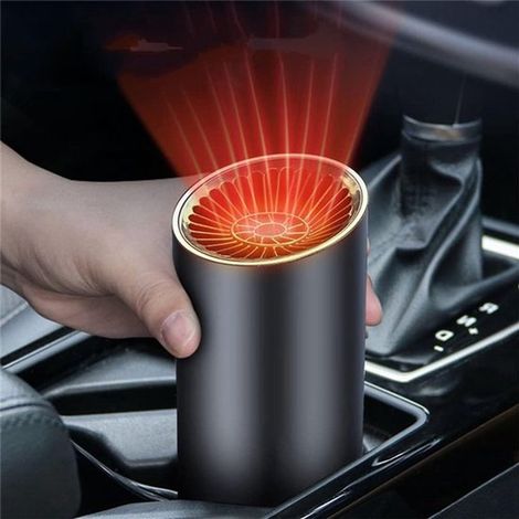 Chauffage et refroidisseur de voiture 2 en 1 12 V avec ventouse flux d'air rapide angle réglable fonction dégivrage et désembuage pour voiture SUV camion et camping car couleur noire (1/5)