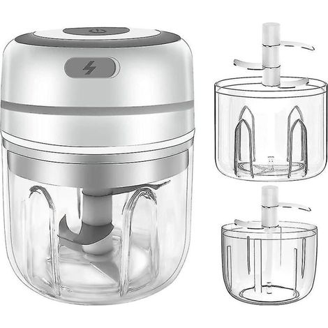 Tritatutto elettrico per aglio, mini tritatutto per aglio, robot da cucina portatile senza fili, spremiaglio, piccolo tritatutto per alimenti - bianco