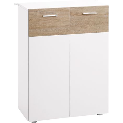 Meuble de salle de bain  avec 2 portes et étagères intérieures réglables, meuble d'appoint en bois multifonctionnel pour salon, cuisine, salle à manger, 60 x 30 x 85 cm, blanc