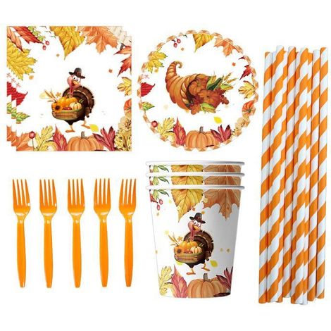 120 pièces vaisselle jetable, assiettes 23 cm, multicolore, Thanksgiving, fête adulte (1/5)