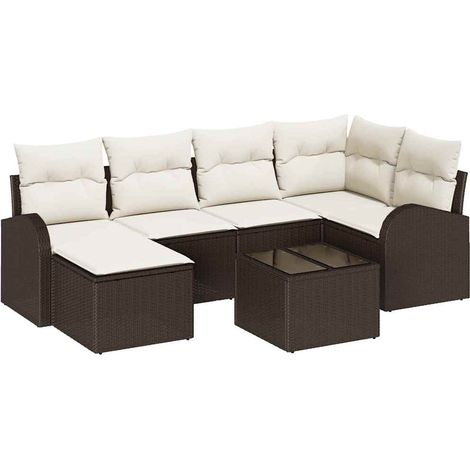 Maison Exclusive - Sofa Set mit Kissen 7 pcs Braun und Weiß Poly-