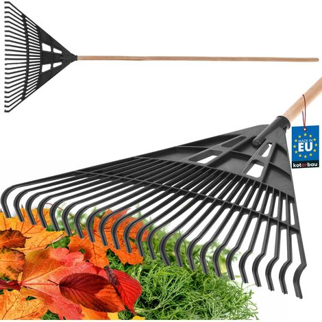 Rateau à Feuilles Noir 61 cm Plastique Recyclé Manche Universel Ramassage Léger Résistant Entretien Jardin Pelouse (1/5)