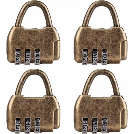 Paquet de 4 mini cadenas à combinaison vintage pour agendas, bagages, cadenas à combinaison vintage