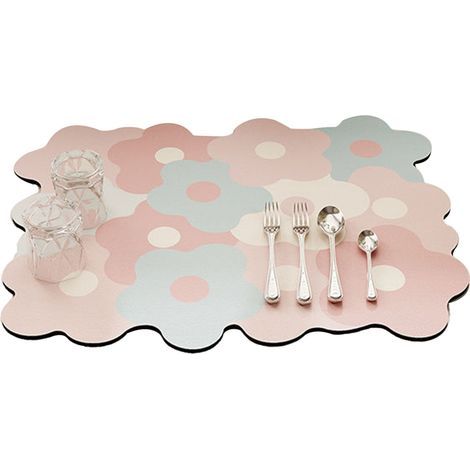 Tapis égouttoir à vaisselle pour comptoir de cuisine, rafraîchissant, mignon et élégant, résistant à la chaleur et absorbant, rose et bleu, 30 x 40 cm (1/5)