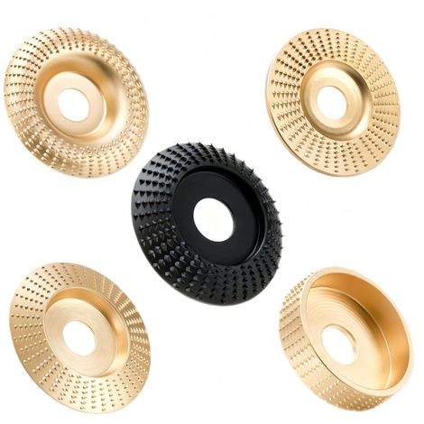 Lot de 5 disques de fraisage pour meuleuse d'angle en bois - 115/125 mm - Avec 22 mm - Pour façonner, meuler et couper - Doré et noir (1/5)