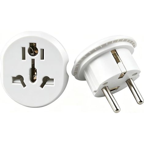 2PACK Adaptateur de Voyage Universel EU, Convertisseur International de Type F/C du Monde vers l'europe, Prise Multi-Fonction 2 Broches pour l'Espagne, la France, UK, USA, US, AUS (Blanc) (1/5)