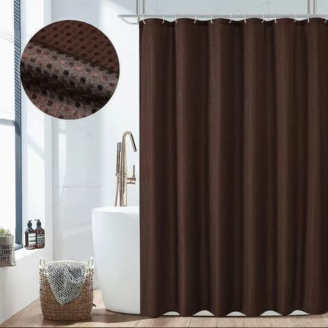 Rideau de douche pc marron, tissu texturé gaufré pour salle de bain (1/3)