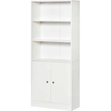 Estantería Librería con 3 Compartimentos Abiertos y 1 Armario de Puerta con Estante Ajustable Almacenaje Libros CDs para Salón Estudio 70x29,5x167 cm