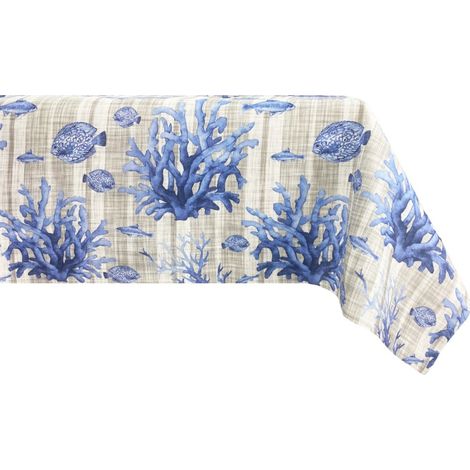 TOVAGLIA in COTONE mare PESCI mare marino BLU Cm. 140x140 x4 persone