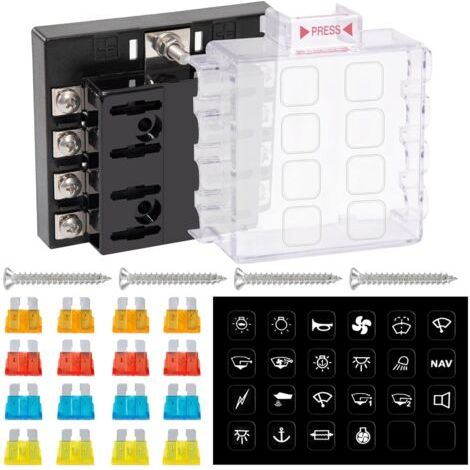 1 Boîte Fusibles 8 Voies, Cuivre Nickelé, PBT Ignifuge, Couvercle PC, Pour Auto Bateau (1/5)