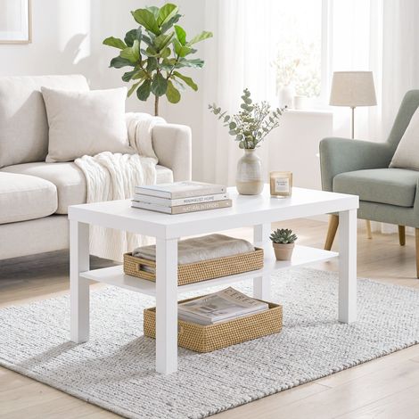 Mesa de Centro Mesa de Café para Salón con Estante Abierto Tablero Grueso para Salón Oficina 90x45x44,5 cm Blanco (1/5)